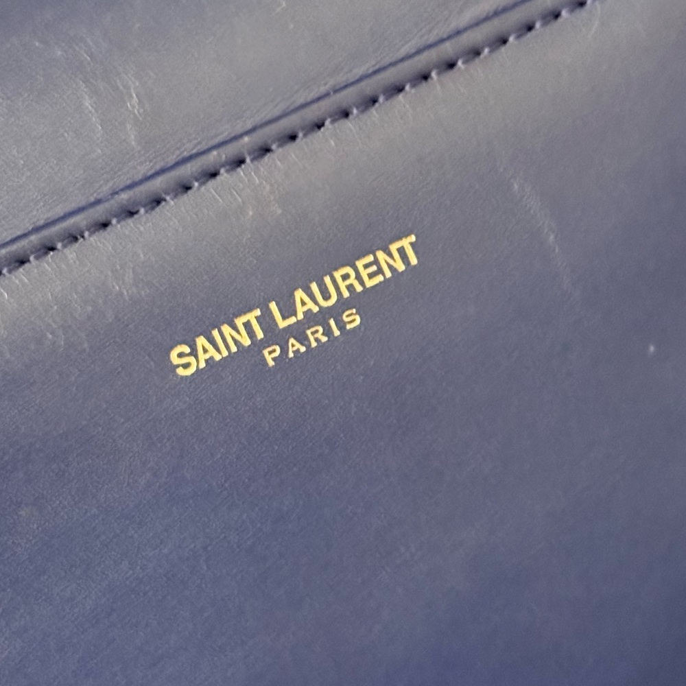 Saint Laurent Navy Leather Bowling Bag Satchel Authentic - Picture 4 of 13